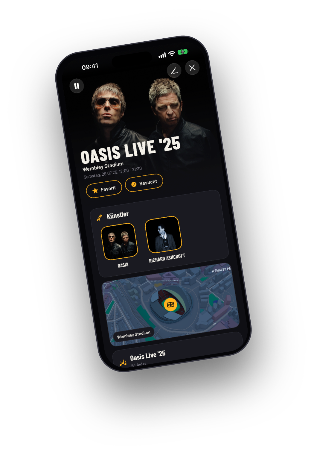 Konzertseite für Oasis Live '25 im Wembley Stadium