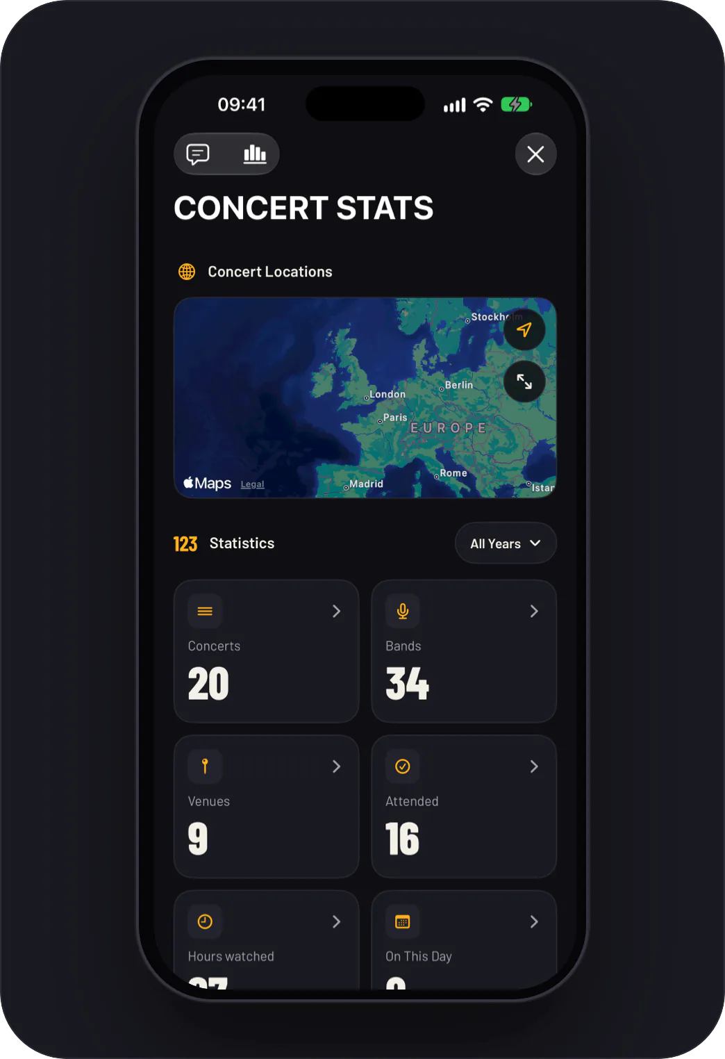Your music, mapped — Concert Craze app preview