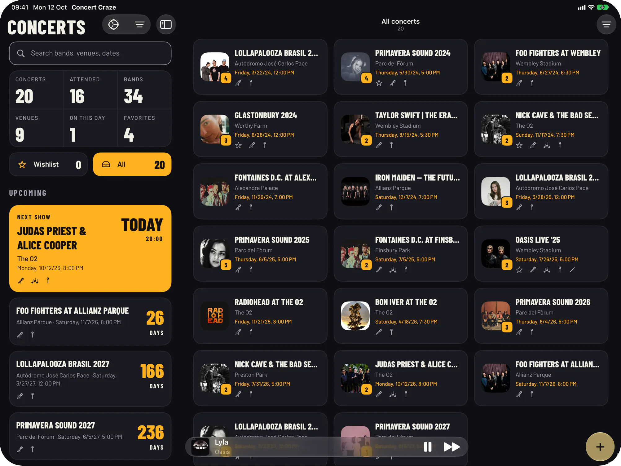 More room on iPad — Concert Craze app preview