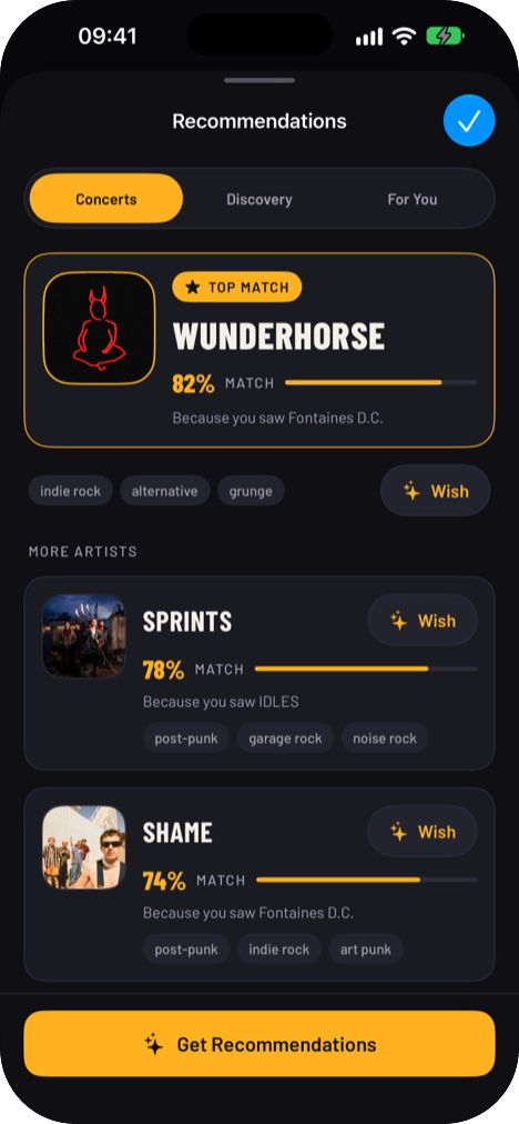 Recommendations screen